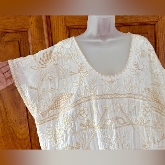 Zara Cream Embroidered flowy cotton Blouse Tunic - Picture 7 of 8